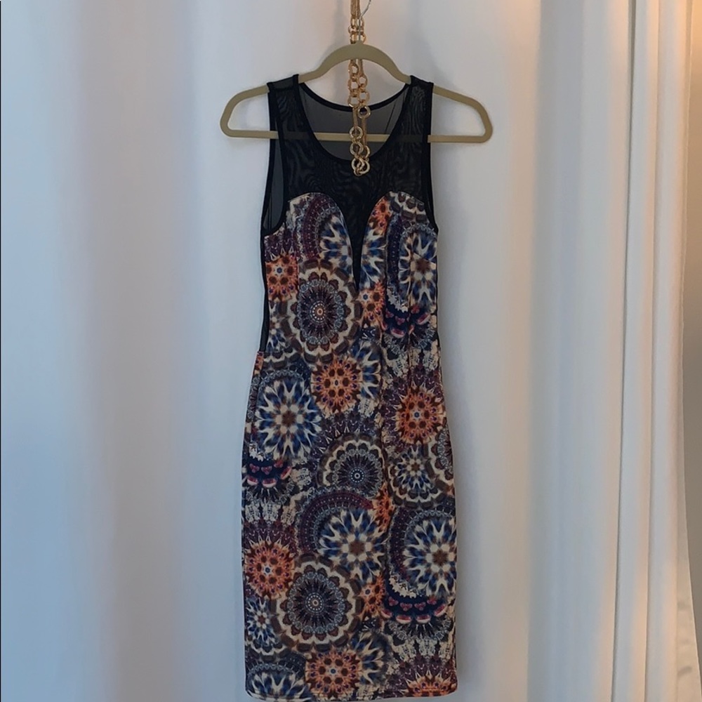 Sheer top and back mosaic mini dress